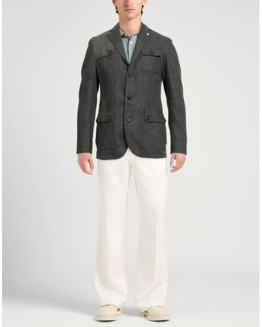 L.b.m. 1911 Gray Blazer Cotton, Wool, Linen, Polyester, Polyamide for men