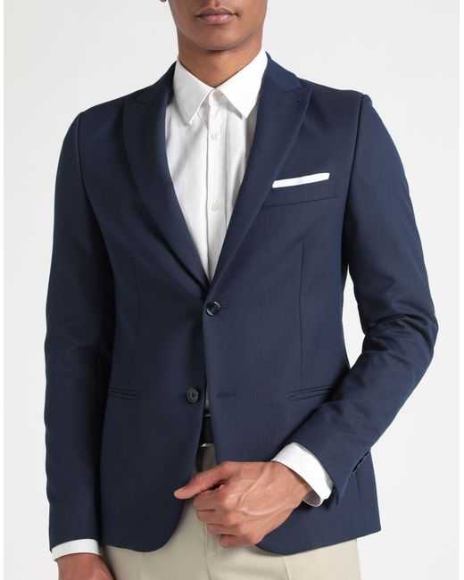 Daniele Alessandrini Blue Daniele Alessandrini Blazer Polyester, Viscose, Elastane for men
