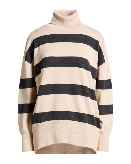 Brunello Cucinelli Natural Turtleneck Virgin Wool, Cashmere, Silk