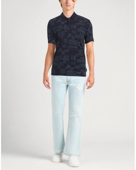 ARMANI EXCHANGE Blue Polo Shirt Cotton, Elastane for men