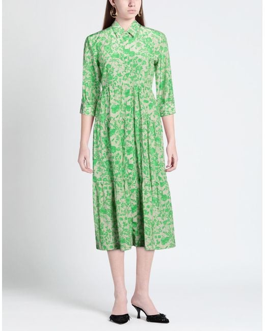 Le Sarte Pettegole Green Midi Dress Silk, Cotton