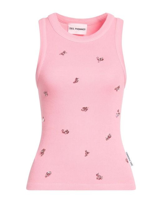 DES_PHEMMES Pink Tank Top Cotton, Elastane, Glass