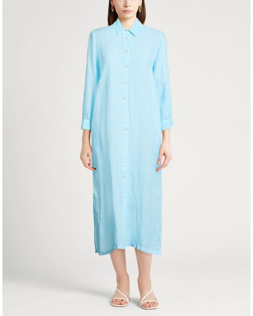 120% Lino Blue Midi Dresses