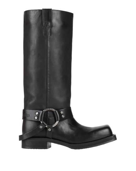 Acne Black Leather Embellished Square-Toe Boots