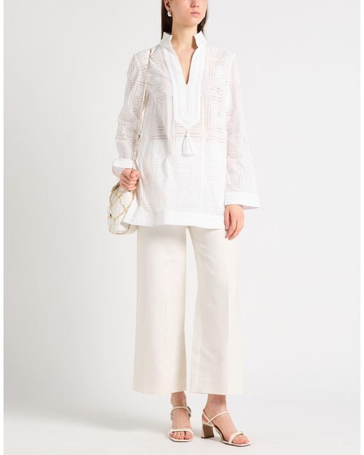 Tory Burch White 'Tory' Tunic With Embroideries And Tassel
