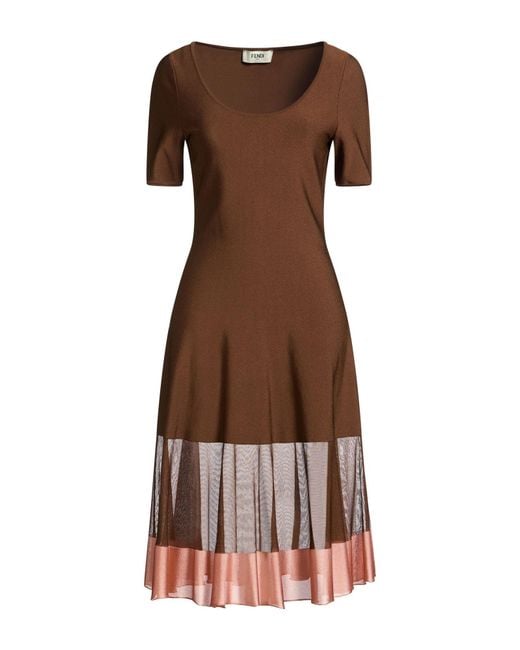 Fendi Brown Midi Dress Viscose, Polyamide, Elastane