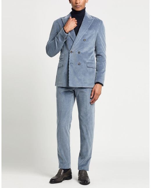 Eleventy Blue Platinum Slate Suit Cotton, Cashmere, Elastane for men