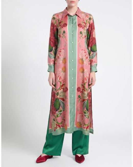 Franco Ferrari Red Antique Rose Midi Dress Silk