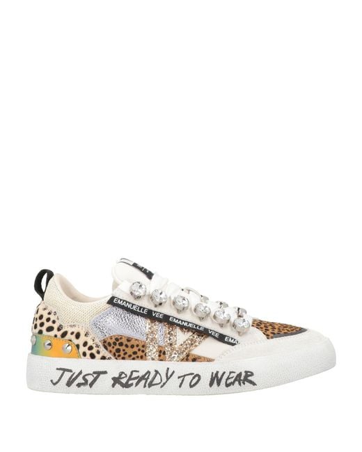 Emanuélle Vee White Camel Sneakers Leather, Textile Fibers