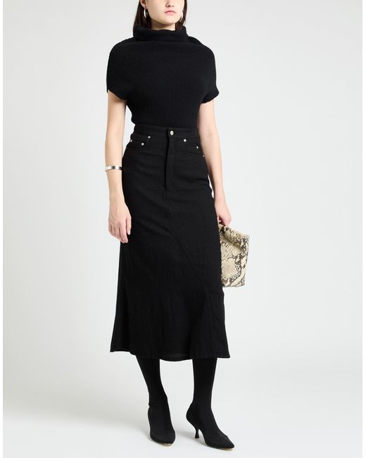 Rick Owens Black Midi Skirt Virgin Wool