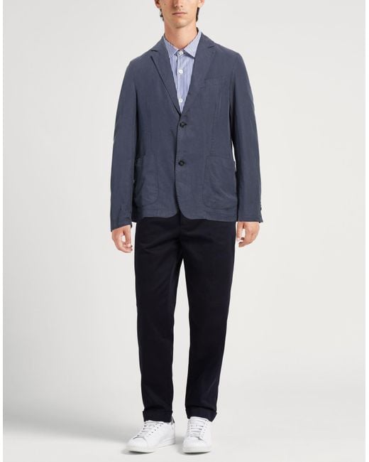 Officine Generale Blue Blazer Lyocell, Linen, Cotton for men
