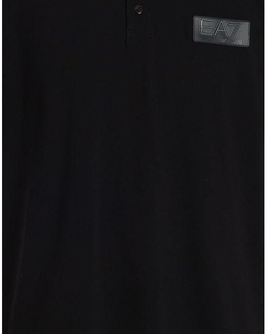 EA7 Black Polo Shirt Cotton, Polyester, Elastane for men