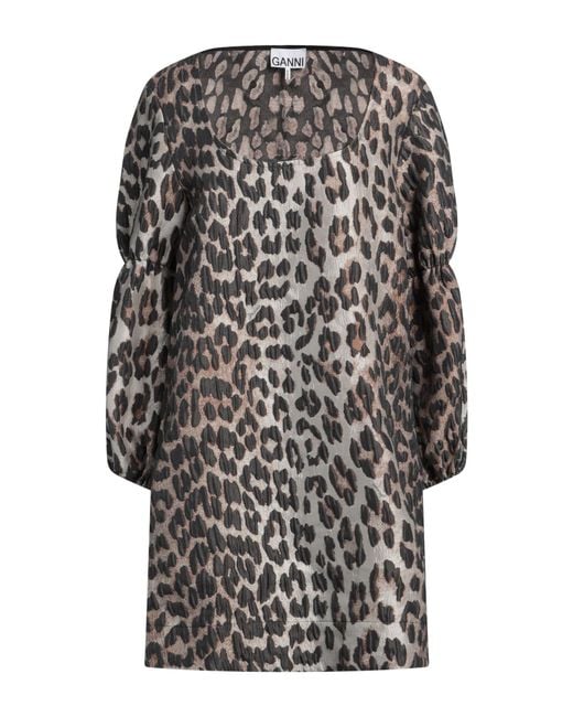 Ganni Gray Mini Dress Recycled Polyester, Polyester, Polyamide