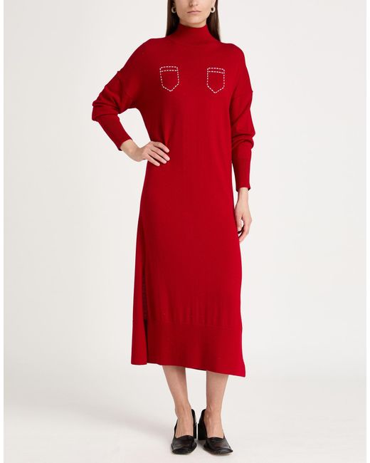 MEIMEIJ Red Midi Dress Virgin Wool