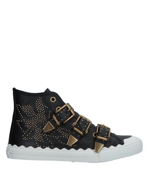 Chloé Sneakers Susanna High Leather Black Rivets Gold Floral