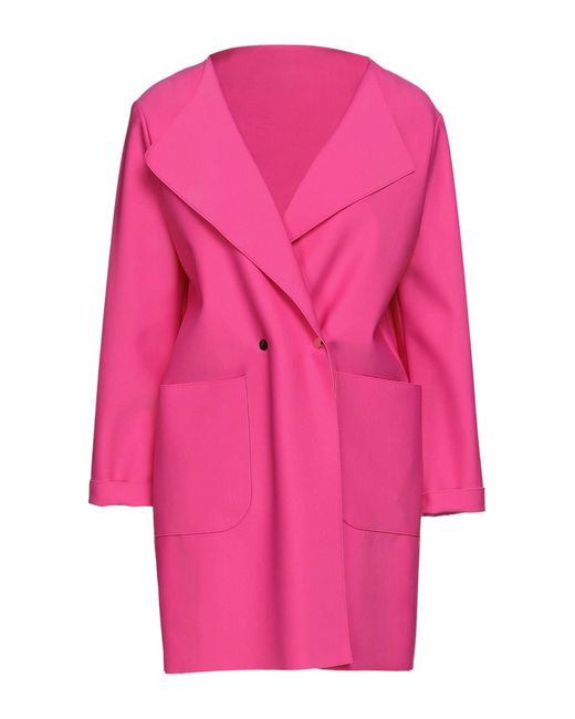Annie P Pink Fuchsia Overcoat & Trench Coat Polyester