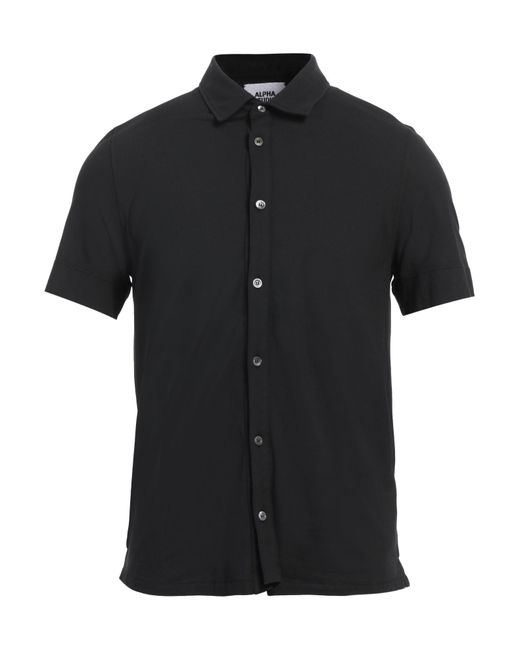 Alpha Studio Black Shirt Cotton, Elastane for men