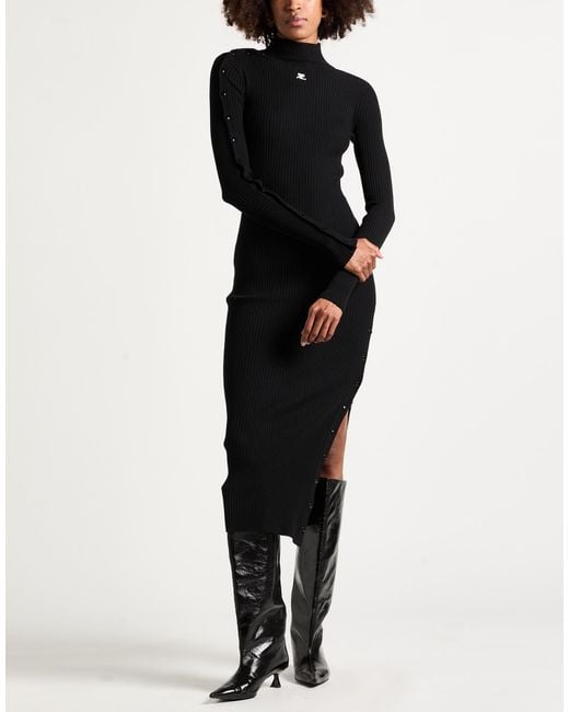 Courreges Black Maxi Dress Viscose, Polyester