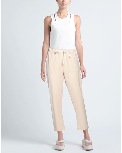 Semicouture Natural Khaki Pants Polyester, Virgin Wool, Elastane
