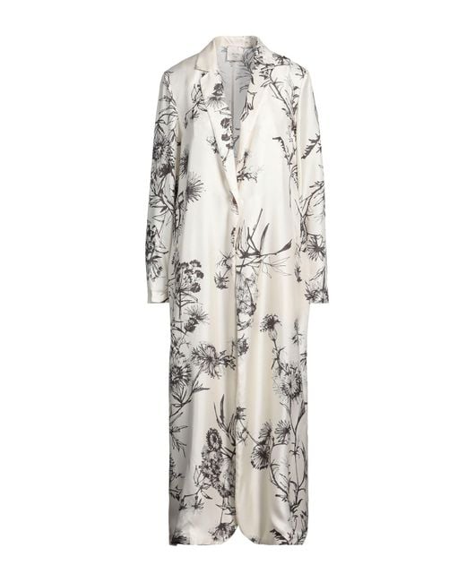 Alysi White Floral-Print Satin Overcoat