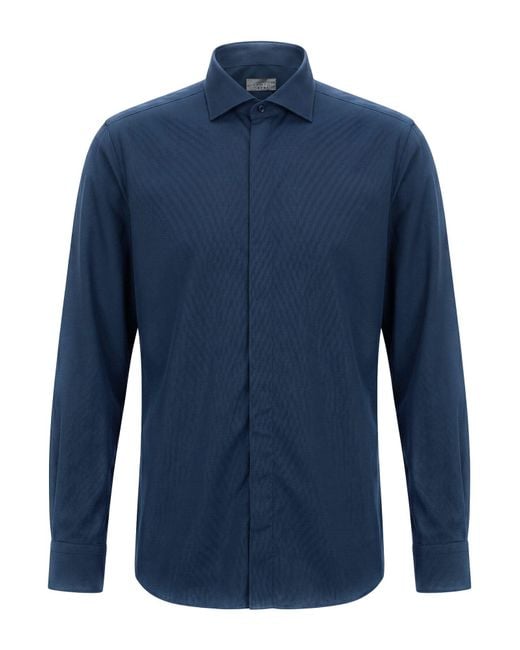 Caliban Blue Shirt Cotton, Viscose for men