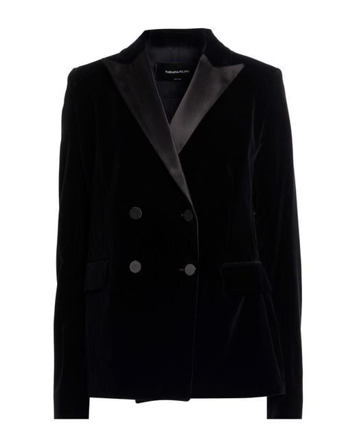 Fabiana Filippi Black Blazer Cotton, Viscose, Silk