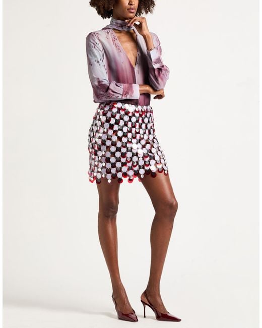Rabanne Red Lilac Mini Skirt Polyester, Steel