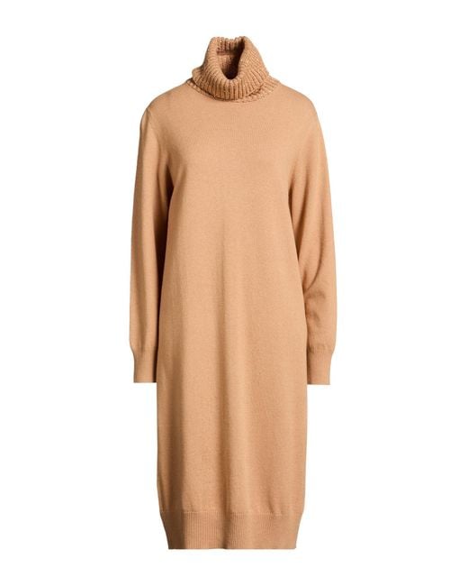 Fabiana Filippi Natural Camel Midi Dress Virgin Wool, Silk, Cashmere, Polyamide, Polyester