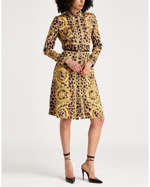 Versace Metallic Sand Midi Dress Polyester, Calfskin