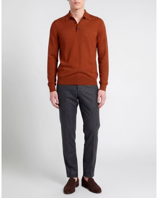Moorer Brown Rust Polo Shirt Wool, Silk, Cashmere for men