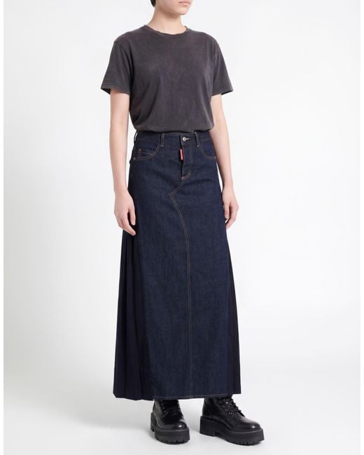 DSquared² Blue Maxi Skirt Virgin Wool, Cotton