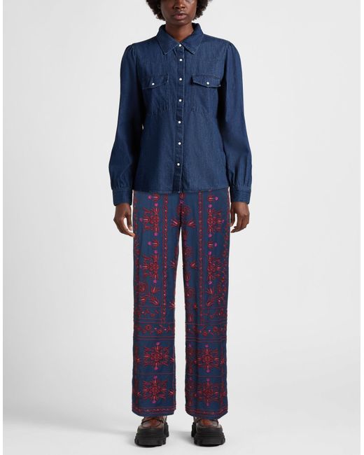 Sea Blue Pants Cotton, Linen, Polyester