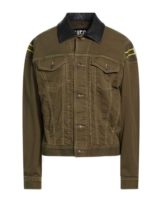 DIESEL Green Military Jacket Cotton, Elastane, Goat Skin