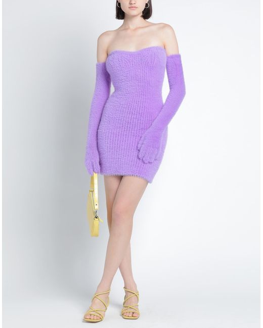 Off-White c/o Virgil Abloh Purple Fuzzy Gloves Off-shoulder Minidress