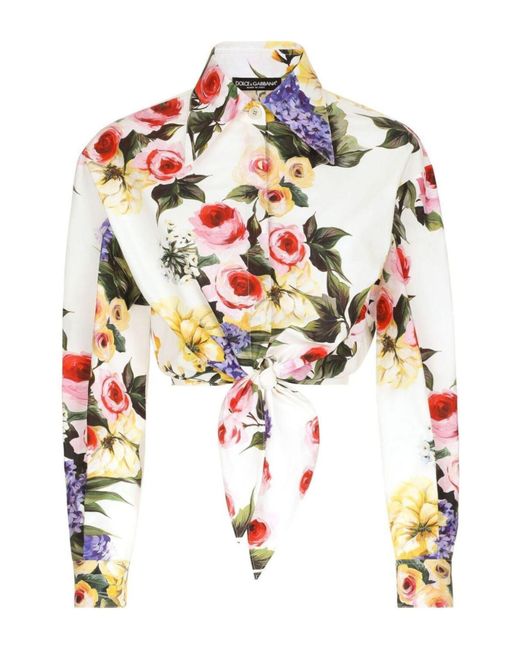 Camisa con lazo de algodón con estampado de jardín Dolce & Gabbana de color White
