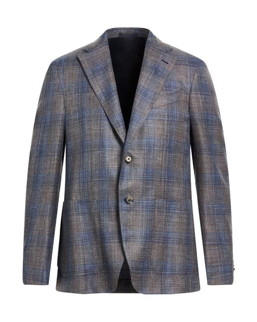 Caruso Blue Blazer Wool, Silk, Linen for men