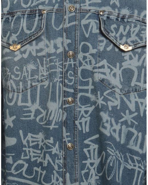 Versace Jeans Couture Blue Logo-Print Denim Trucker Jacket for men