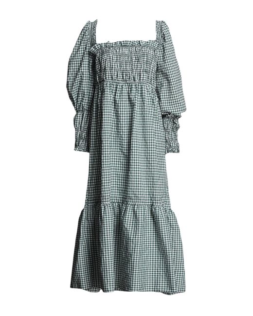TOPSHOP Gray Shirred Long Sleeve Gingham Midi Dress