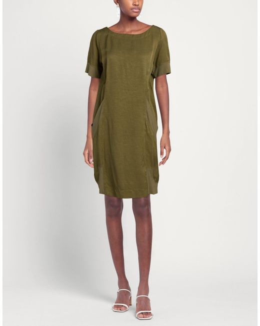 European Culture Green Khaki Mini Dress Rayon, Viscose, Cotton, Linen, Elastane