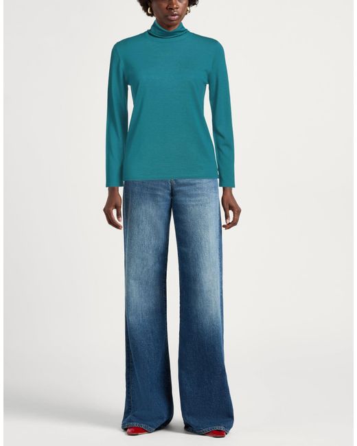 Kangra Blue Deep Jade Turtleneck Silk, Cashmere