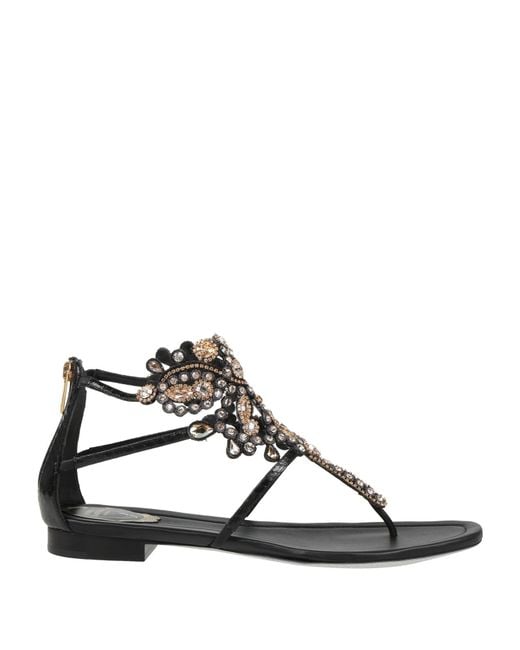 Rene Caovilla Black Thong Sandal Leather