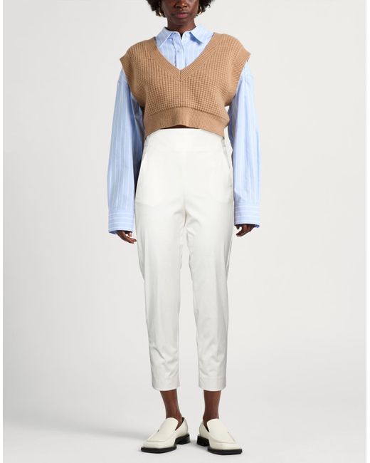 Peserico White Ivory Pants Cotton, Elastane