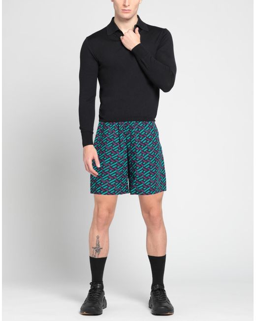 Versace Blue Black La Greca Print Shorts - Men's - Lyocell/cotton for men