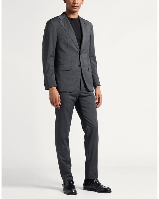 Caruso Black Charcoal Suit Wool, Nylon, Elastane for men