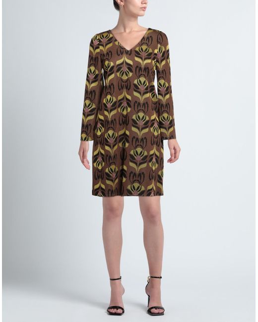 Biancoghiaccio Brown Mini Dress Viscose, Polyester, Polyamide, Metallic Fiber, Elastane