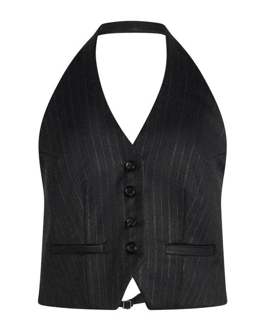 Department 5 Black Charcoal Tailored Vest Virgin Wool, Polyester, Viscose, Elastane