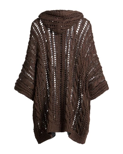 Brunello Cucinelli Brown Cardigan Jute, Cotton, Polyamide, Leather, Brass