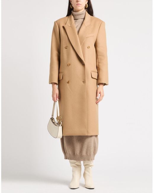 Sandro Natural Camel Coat Wool, Polyamide