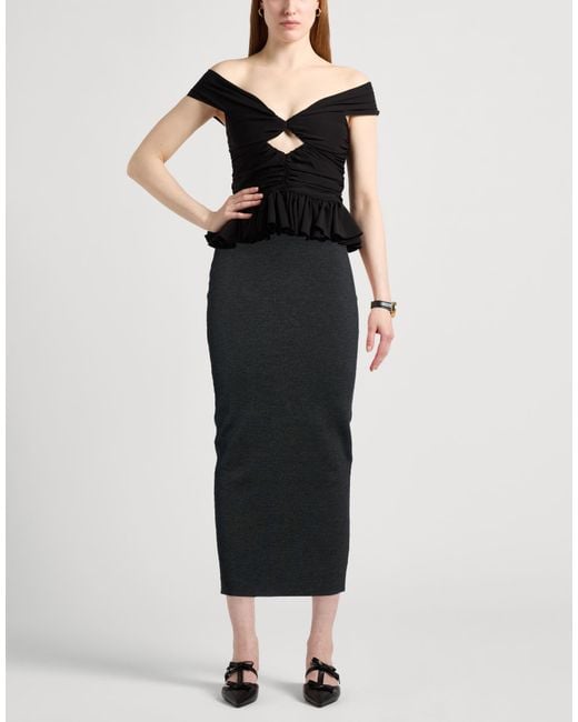 Alberta Ferretti Black Charcoal Maxi Skirt Virgin Wool