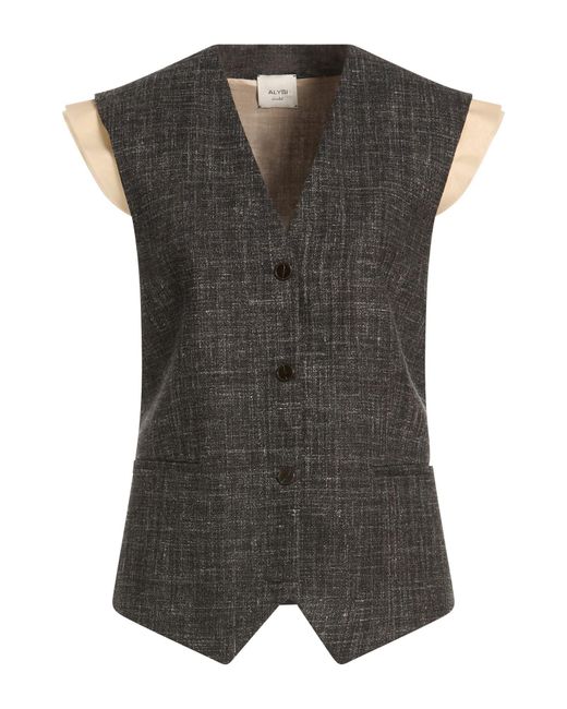 Alysi Gray Chocolat Charcoal Tailored Vest Wool, Polyester, Linen, Cotton